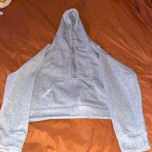 Grey Crop Zip Crew Sweater